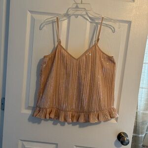 Anthropologie Sequin Striped Ruffle Hem Camisole - Blush Pink